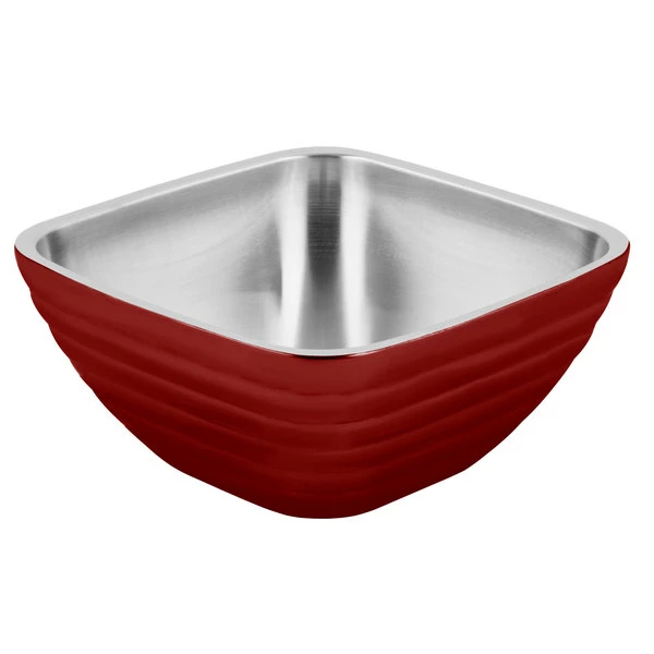 Vollrath 4763215 Double Wall Square Beehive 1.8 Qt. Serving Bowl - Dazzle Red - Image 2