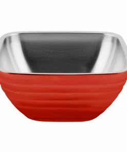 Vollrath 4761955 24 Oz. Stainless Steel Double Wall Fire Engine Red Square Beehive Serving Bowl