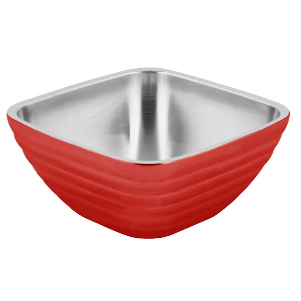 Vollrath 4763455 Double Wall Square Beehive 3.2 Qt. Serving Bowl - Fire Engine Red - Image 2
