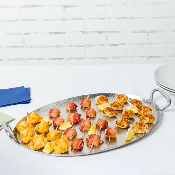 American Metalcraft G23 23 3/4" X 13 3/4" Oval Hammered Stainless Steel Griddle