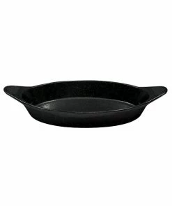 Tablecraft Professional Bakeware Tablecraft CW1725BKGS 16 Oz. Black / Green Speckled Cast Aluminum Oval Server With Shell Handles