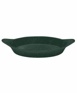 Tablecraft Professional Bakeware Tablecraft CW1725HGNS 16 Oz. Hunter Green / White Speckled Cast Aluminum Oval Server With Shell Handles