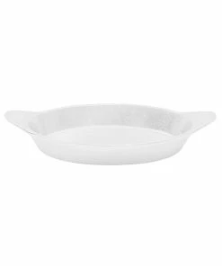Tablecraft Professional Bakeware Tablecraft CW1725W 16 Oz. White Cast Aluminum Oval Server With Shell Handles