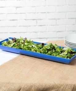 Tablecraft Professional Bakeware Tablecraft CW11047BS 25" X 8" X 2 1/2" Blue Speckle Cast Aluminum Flared Rectangular Platter