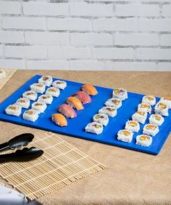 Tablecraft Professional Bakeware Tablecraft CW2111BS 21" X 12 7/8" X 3/8" Blue Speckle Cast Aluminum Rectangular Cooling Platter