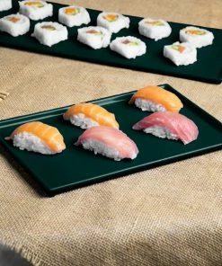 Tablecraft Professional Bakeware Tablecraft CW2115HGNS 10 1/2" X 6 1/2" X 3/8" Hunter Green With White Speckle Cast Aluminum Fourth Size Rectangular Cooling Platter