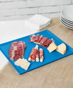 Tablecraft Professional Bakeware Tablecraft CW2112SBL 12 7/8" X 10 1/2" X 3/8" Sky Blue Cast Aluminum Rectangular Cooling Platter