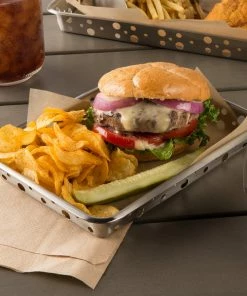 Tablecraft SCB965 6 1/2" X 9" Stamped Circles Stainless Steel Serving Tray