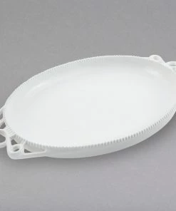 Bon Chef 2104PWHT Bolero 15" X 20" White Sandstone Finish Cast Aluminum Platter