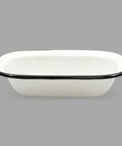 Tablecraft 80013 Enamelware 18 Oz. Black And White Rolled Rim Rectangular Bowl
