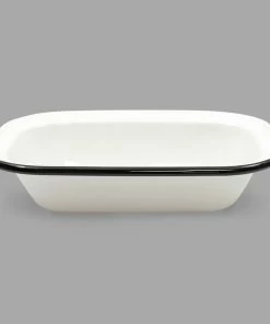 Tablecraft 80014 Enamelware 30 Oz. Black And White Rolled Rim Rectangular Bowl
