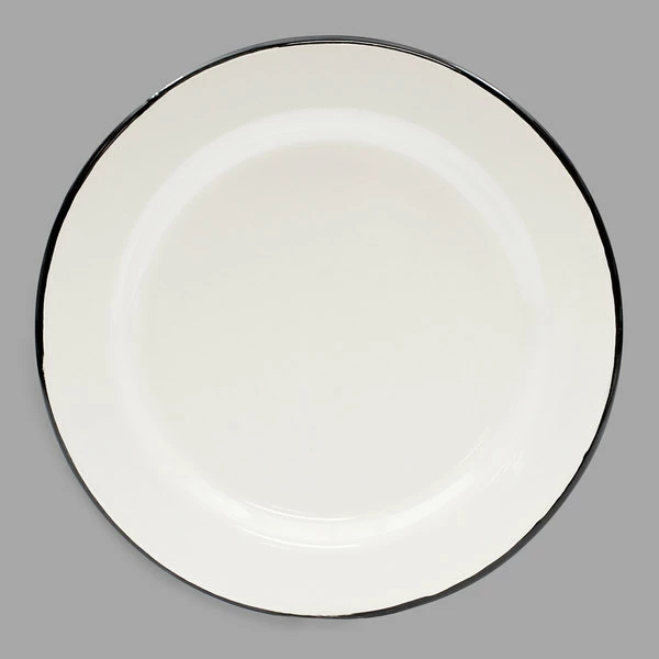 Tablecraft 80018 Enamelware 8" Black And White Plate