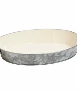 GET Enterprises GET GT-1210-GG/IV 11 3/4" X 8" Oval Galvanized Tray With Handles