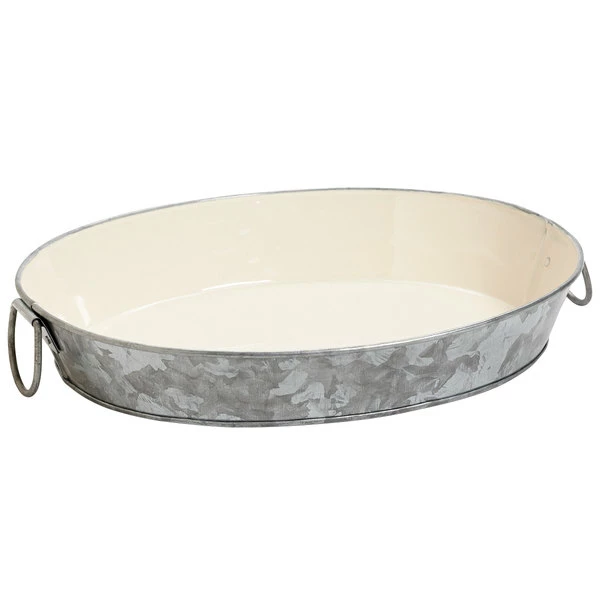 GET Enterprises GET GT-1210-GG/IV 11 3/4" X 8" Oval Galvanized Tray With Handles