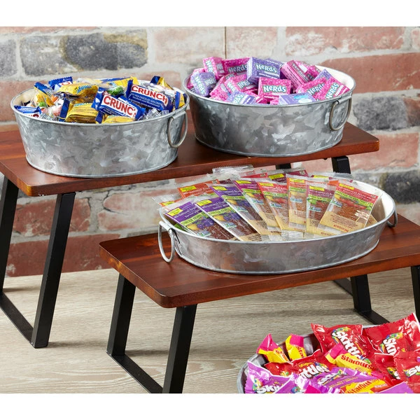 GET Enterprises GET GT-1210-GG/IV 11 3/4" X 8" Oval Galvanized Tray With Handles - Image 3
