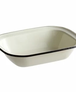 Tablecraft 80015 Enamelware 48 Oz. Black And White Rolled Rim Rectangular Bowl