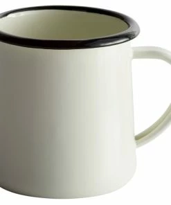 Tablecraft 80009 Enamelware 12 Oz. Black And White Rolled Rim Mug