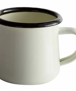 Tablecraft 80008 Enamelware 6 Oz. Black And White Rolled Rim Mug
