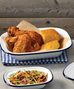 American Metalcraft EWB10 32 Oz. White Rolled Rim Rectangular Bowl With Blue Rim