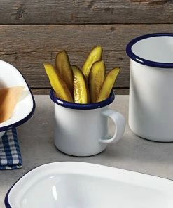 American Metalcraft EWM6 6 Oz. White Enamel Mug With Blue Rim