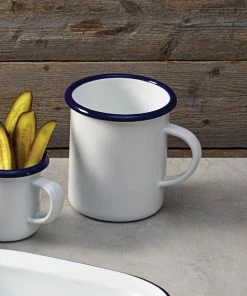 American Metalcraft EWM16 16 Oz. White Enamel Mug With Blue Rim