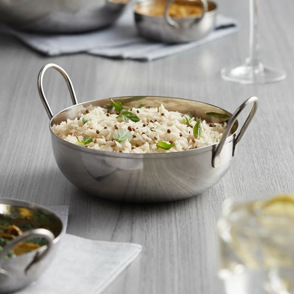 Vollrath 59751 40 Oz. Shallow Stainless Steel Balti Dish - 7" X 2 1/2"