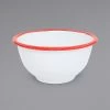 Crow Canyon Home V02RED Vintage 16 Oz. White Round Enamelware Footed Bowl With Red Rolled Rim