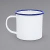 Crow Canyon Home V11BLU Vintage 12 Oz. White Enamelware Mug With Blue Rolled Rim