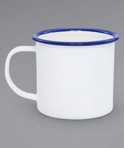 Crow Canyon Home V11BLU Vintage 12 Oz. White Enamelware Mug With Blue Rolled Rim