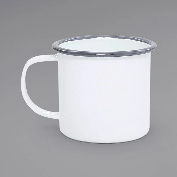 Crow Canyon Home V11GRY Vintage 12 Oz. White Enamelware Mug With Grey Rolled Rim - Image 2