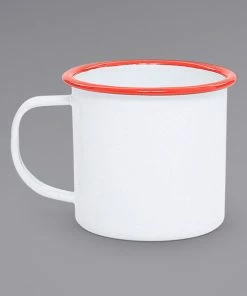 Crow Canyon Home V11RED Vintage 12 Oz. White Enamelware Mug With Red Rolled Rim