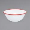 Crow Canyon Home V18RED Vintage 2 Qt. White Round Enamelware Bowl With Red Rolled Rim