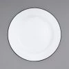 Crow Canyon Home V20BLA Vintage 10 1/4" White Wide Rim Enamelware Footed Plate With Black Rolled Rim