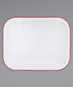 Crow Canyon Home V22RED Vintage 2 Qt. White Enamelware Roasting Pan With Red Rolled Rim