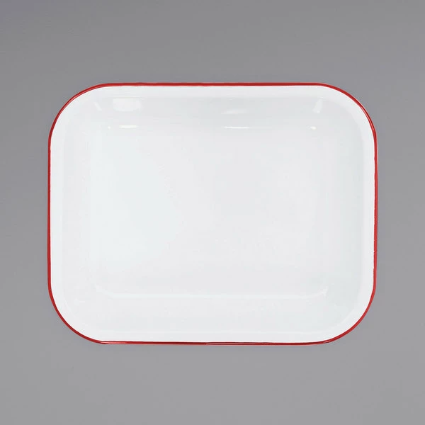 Crow Canyon Home V22RED Vintage 2 Qt. White Enamelware Roasting Pan With Red Rolled Rim