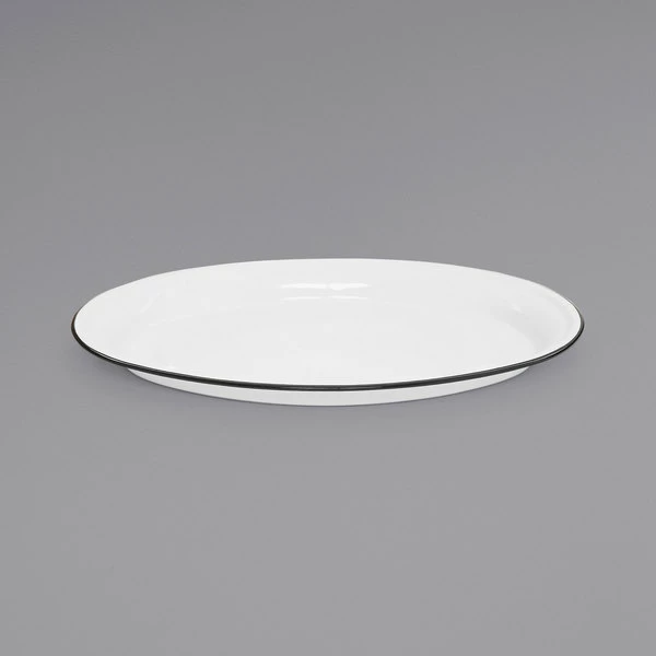 Crow Canyon Home V61BLA Vintage 18" X 13" White Enamelware Oval Platter With Black Rolled Rim - Image 3