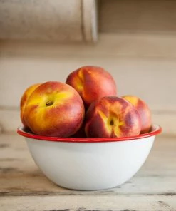 Crow Canyon Home V17RED Vintage 20 Oz. White Round Enamelware Bowl With Red Rolled Rim