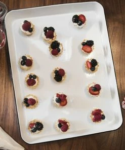 Crow Canyon Home V190BLA Vintage 11 1/4" X 8 3/4" White Rectangular Enamelware Tray With Black Rolled Rim