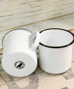 Crow Canyon Home V11BLA Vintage 12 Oz. White Enamelware Mug With Black Rolled Rim