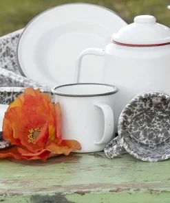 Crow Canyon Home V11GRY Vintage 12 Oz. White Enamelware Mug With Grey Rolled Rim