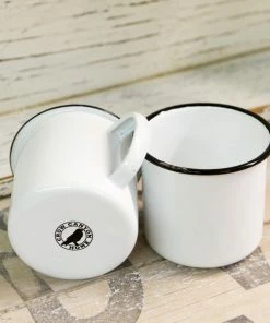 Crow Canyon Home V112BLA Vintage 16 Oz. White Enamelware Mug With Black Rolled Rim