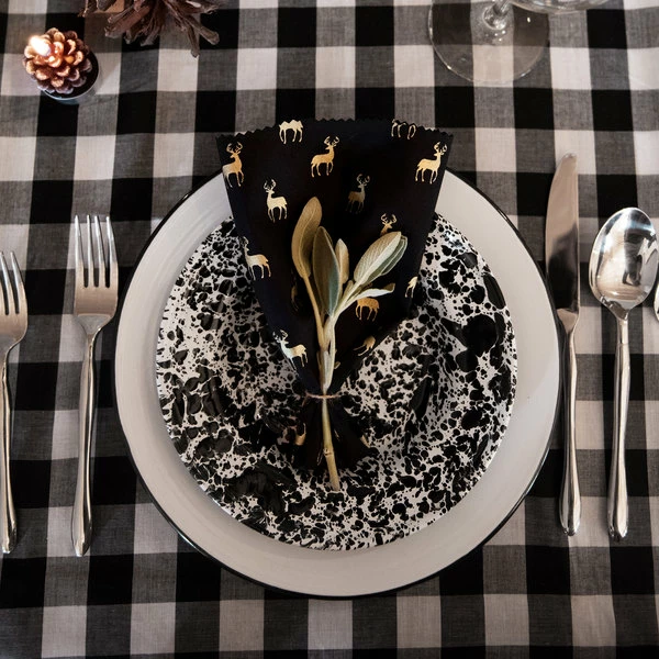 Crow Canyon Home V95BLA Vintage 12" White Wide Rim Enamelware Plate With Black Rolled Rim - Image 2