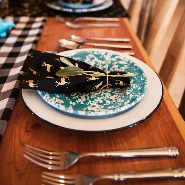 Crow Canyon Home V95BLA Vintage 12" White Wide Rim Enamelware Plate With Black Rolled Rim - Image 3