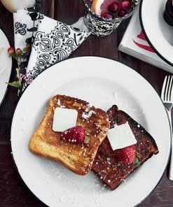 Crow Canyon Home V99BLA Vintage 8" White Wide Rim Enamelware Plate With Black Rolled Rim