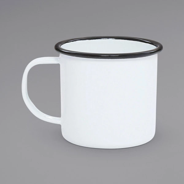 Crow Canyon Home V11BLA Vintage 12 Oz. White Enamelware Mug With Black Rolled Rim - Image 2