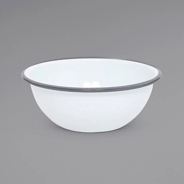 Crow Canyon Home V17GRY Vintage 20 Oz. White Round Enamelware Bowl With Grey Rolled Rim - Image 2