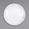 Crow Canyon Home V123BLU Vintage 8" White Coupe Enamelware Plate With Blue Rolled Rim