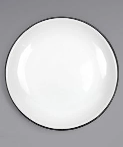 Crow Canyon Home V124BLA Vintage 10 1/2" White Coupe Enamelware Plate With Black Rolled Rim