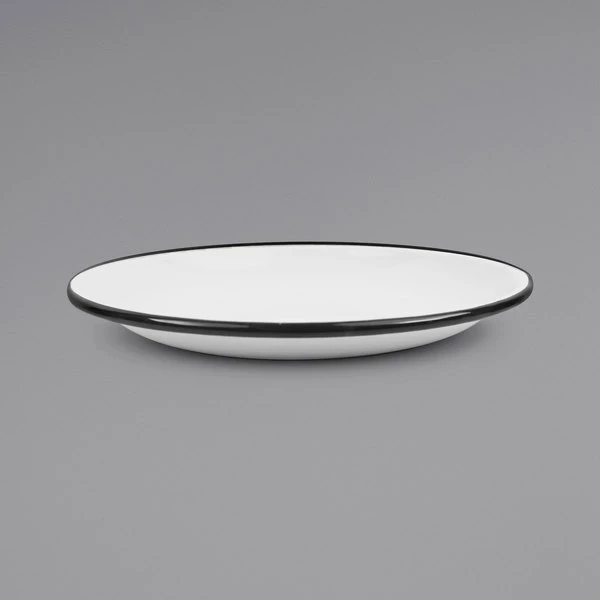 Crow Canyon Home V124BLA Vintage 10 1/2" White Coupe Enamelware Plate With Black Rolled Rim - Image 2
