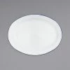 Crow Canyon Home V61BLU Vintage 18" X 13" White Enamelware Oval Platter With Blue Rolled Rim